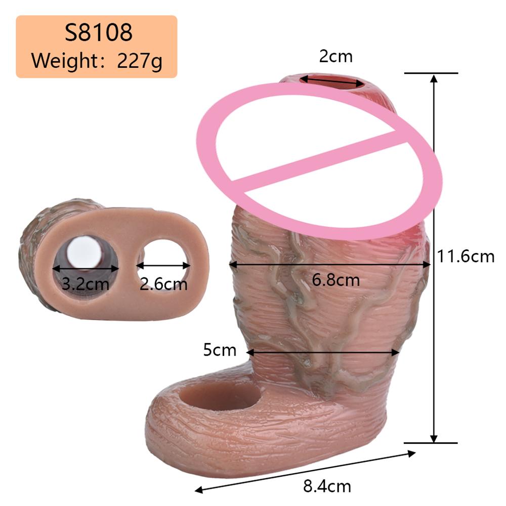 SXXY Two Colors Thick Realistic Penis Sleeve With Openwork Design Silicone Wearable Dick Sheath For Men Cock Enlargement Sexshop