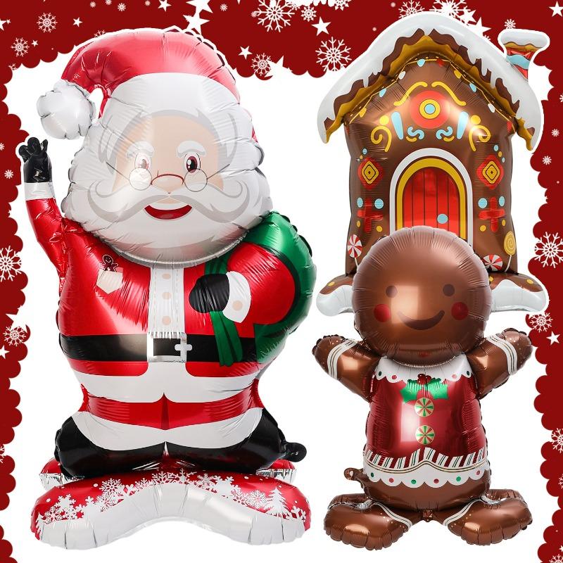 3D Standing Christmas Tree Cookie House Gingerbread Man Santa Claus Xmas Party Decoration Aluminum Film Balloons Props Gifts