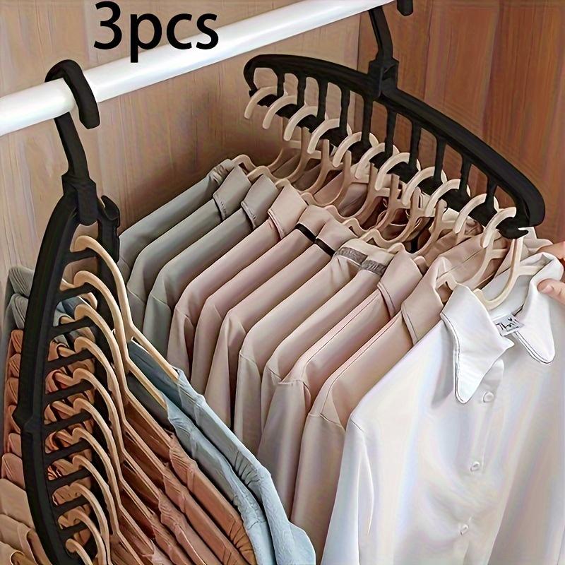 3 PCS Black Plastic Hangers with Multi Hook Design - A Space Saving Wardrobe Organizer for Both Home and Travel, Durable and Lightweight