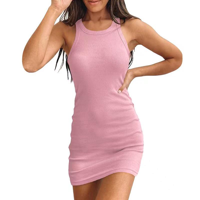 2024 Europäisches & Amerikanisches Sommer Ärmelloses Mini Sexy Rippstrick-Westenkleid für Damen