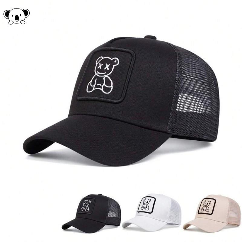 Unisex Embroidered Mesh Baseball Cap With Flat Crown Wide Brim Casual Wear