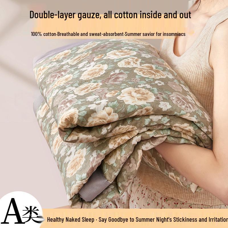 Летний прохладный набор из двухслойного хлопкового муслинового одеяла 150x200cm Quilt