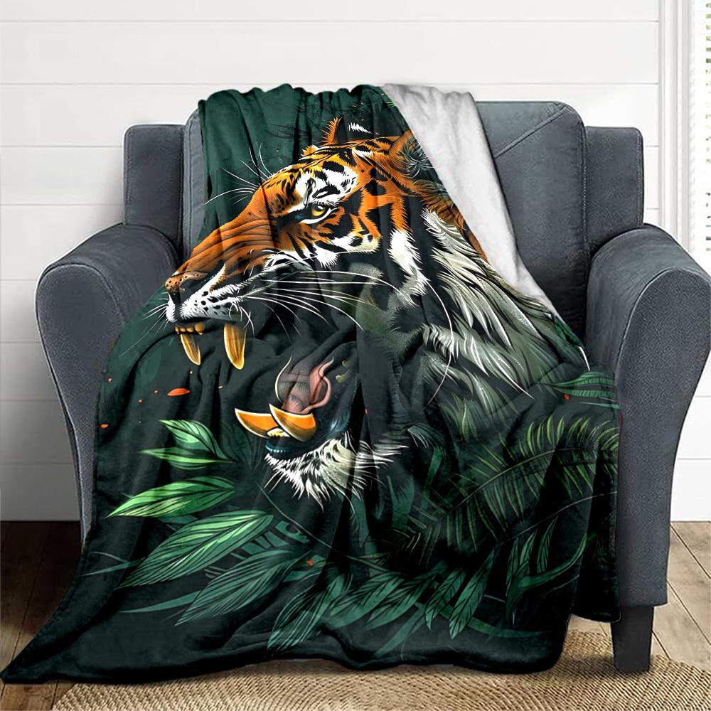 1pc Tiger Print Blanket Lightweight Flannel Blanket Throw Blanket For Sofa, Bed, Travel, Camping, Livingroom, Office, Couch, Chair, And Bed Yy25101515