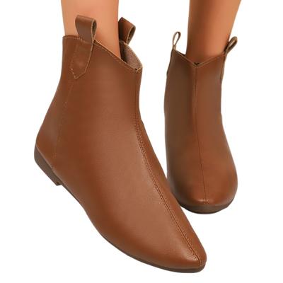 Suede Boots For Women Booties Ladies Retro Solid Pointed Toe Soft Leather Flat Short Boots Casual  De Mujer 35-42