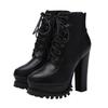 19-2 High Heels Thick Heel Short Boots 10CM Autumn and Winter New Waterproof Platform Thick-soled Martin Boots Front Lace-up Non-slip Women's Boots