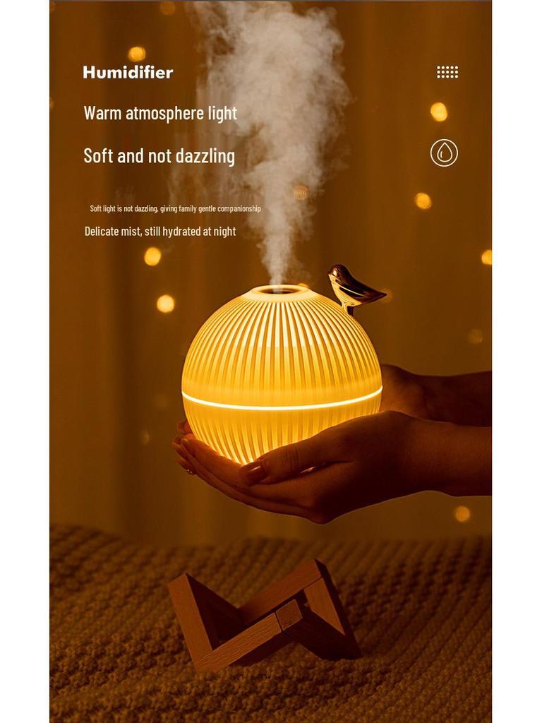 New Lark Planet Lamp Humidifier: Large-Capacity Night Light with Wooden Stand E330
