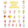 50 Macaron Cones Ice Cream Popsicles Cartoon Graffiti Stickers Easy Tear Small Handles Stickers Diary Decoration