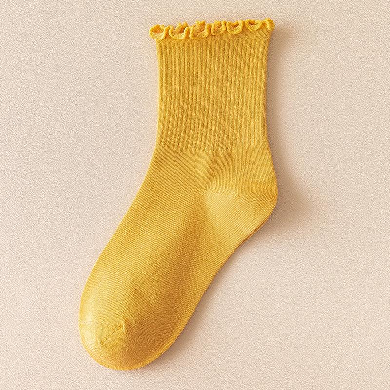 Schwarze Socken mit Ohrrand, Damen-Wadensocken, Weiße Dünne Trendige Sommer-Frotteesocken, Spitzensocken