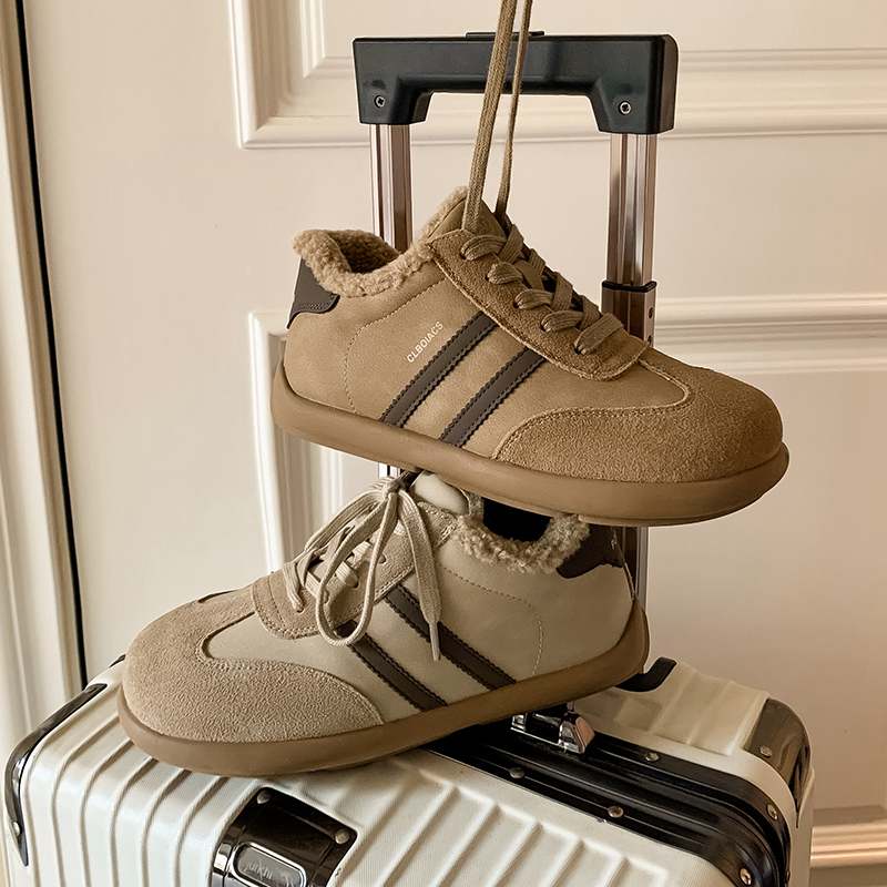 Krazing Pot Cow Skin Fur Plush Spring Autumn Summer Sneakers Flat Platform Lace Up Keep Warm Women Comfortable Casual Shoes