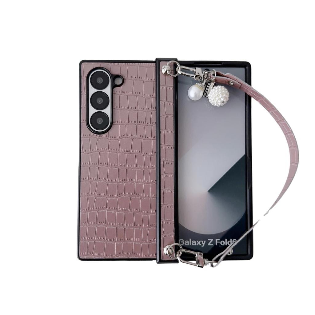 Wrist Strap Alligator Pattern PU Leather Phone Case for Samsung Galaxy Z Fold 6 5 4 3 5G Protection Shockproof Cover