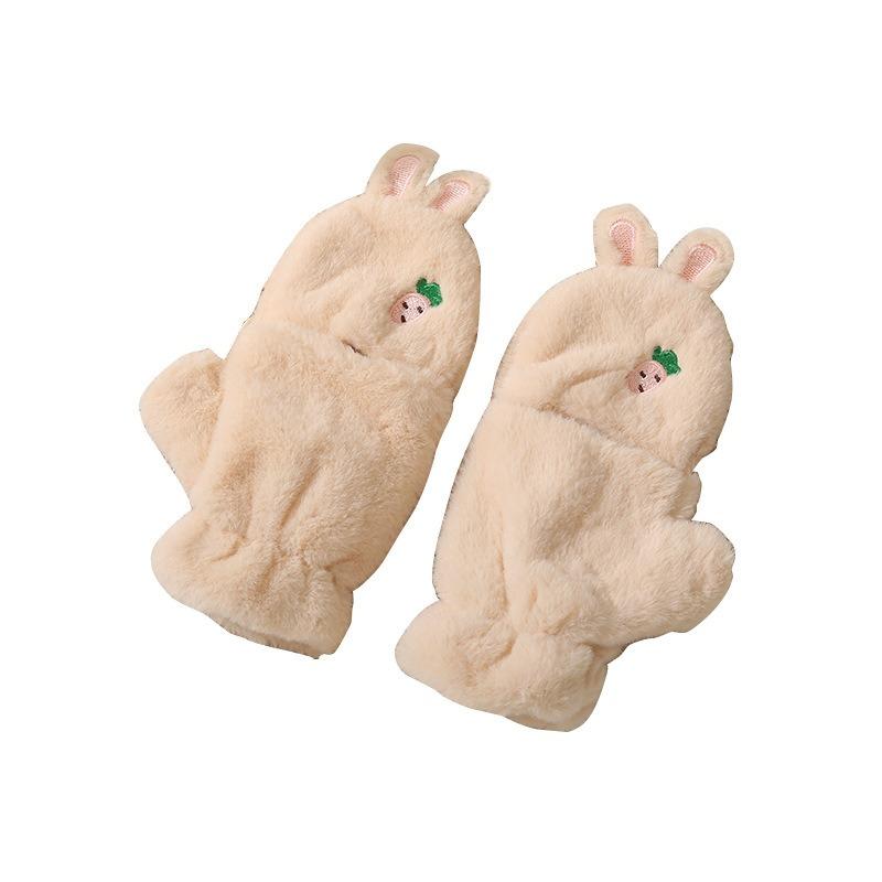 Cute Rabbit Gloves Women's Autumn and Winter Fleece Thickened Casual Windproof Cute Warm Plush Full Finger Neck