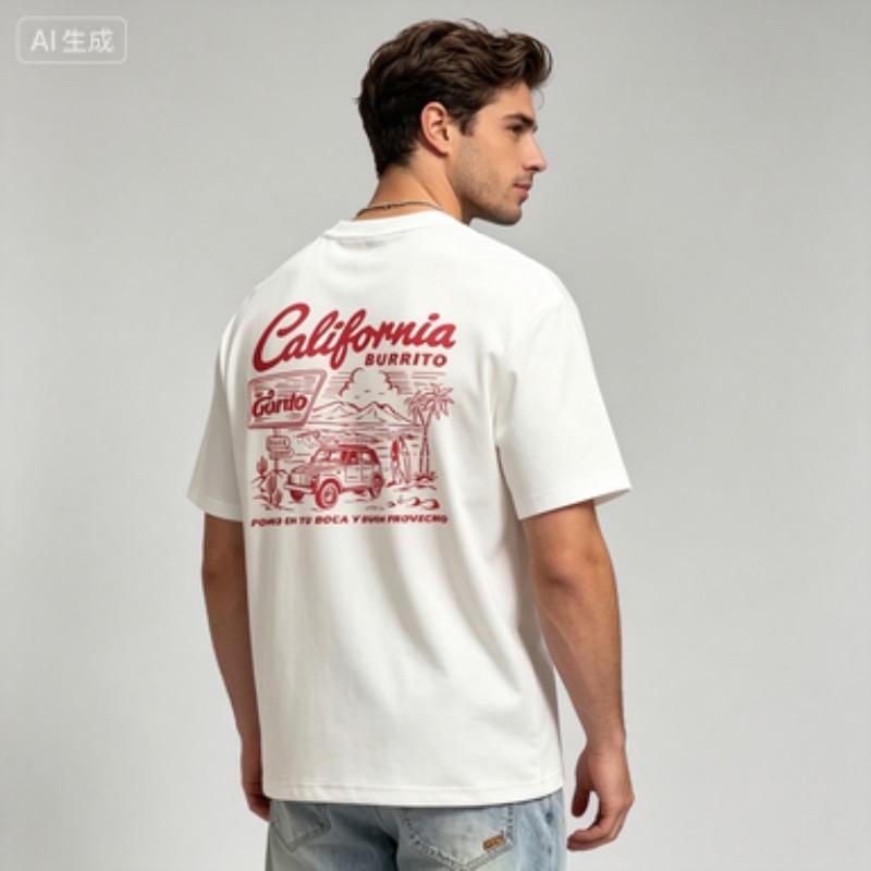 Soft Cotton Unisex Short Sleeve Tshirt California Burrito Retro Beach Palm Tree Print Crew Neck Holiday Unisexs Tee Six Shades