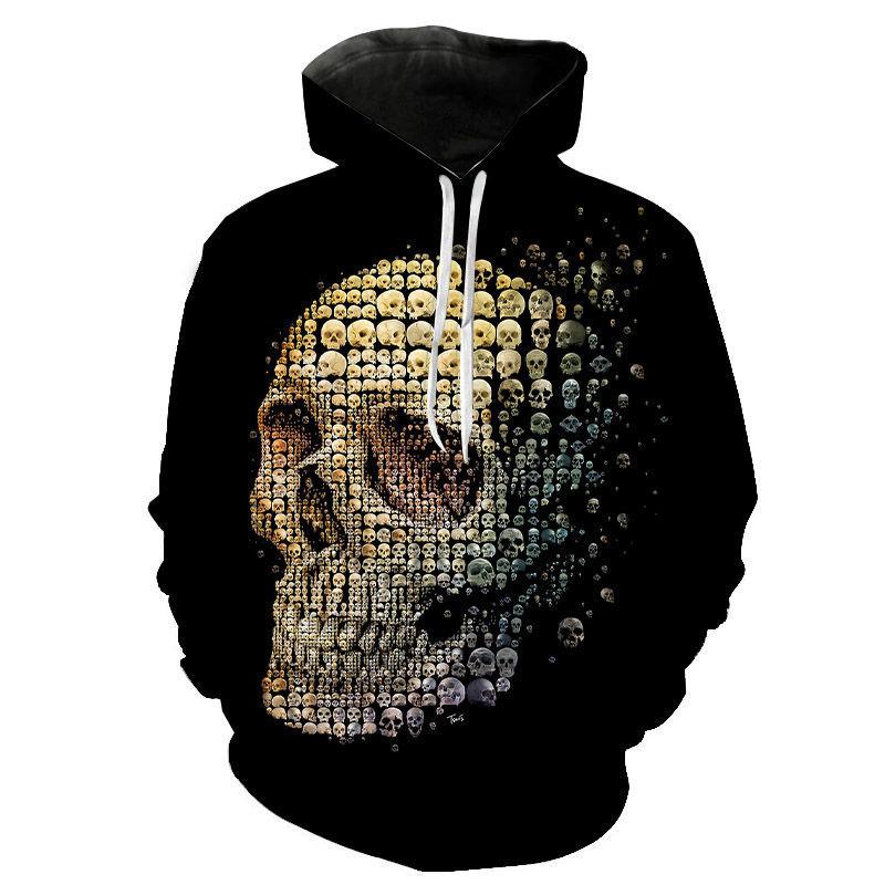 Autumn 3D Skull Printed Hoodies Fashionable Casual Sports Long Sleeved Men's Hooded Sweatshirts