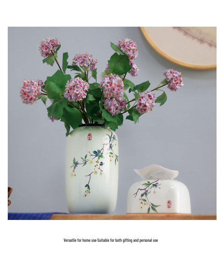 Round Chinese Ceramic Vase: Floral Art for Living Room & Hallway Decor, Ideal for Hydroponics & Silk Flowers