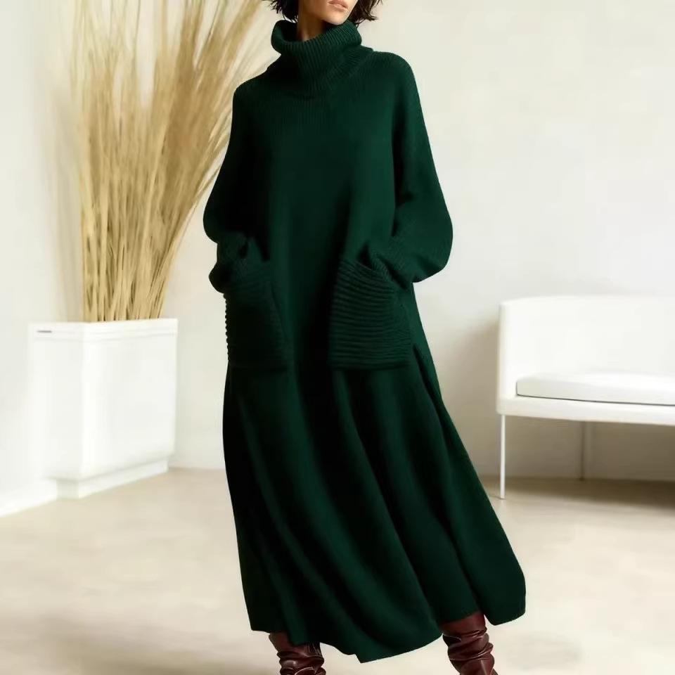 2025 Euro-American High-Neck Woolen Dress Coat