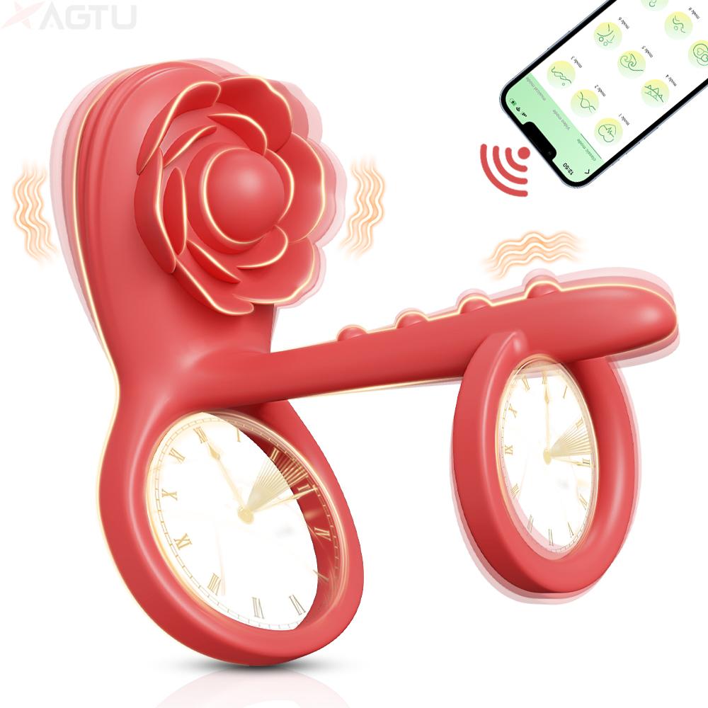 APP Rose-Vibrating Corking for Men Ejaculation Delay Penetration Dick Double Penis Rings Perineum Stimualtor Sex Toy for Men