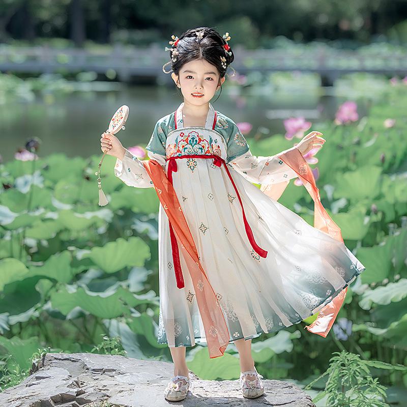 Girls' Autumn Hanfu Fairy Princess Dress - Children's Ancient Style Performance Costume with Ribbons