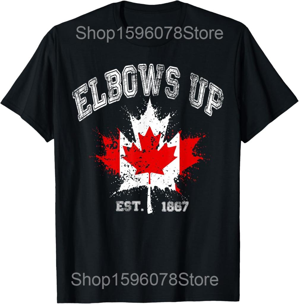 Elbows Up Canada Men Tshirt Summer Casual Funny Retro Maple Leaf Graphic Y2k Tops O Neck Short Sleeve Tees Male Clothing