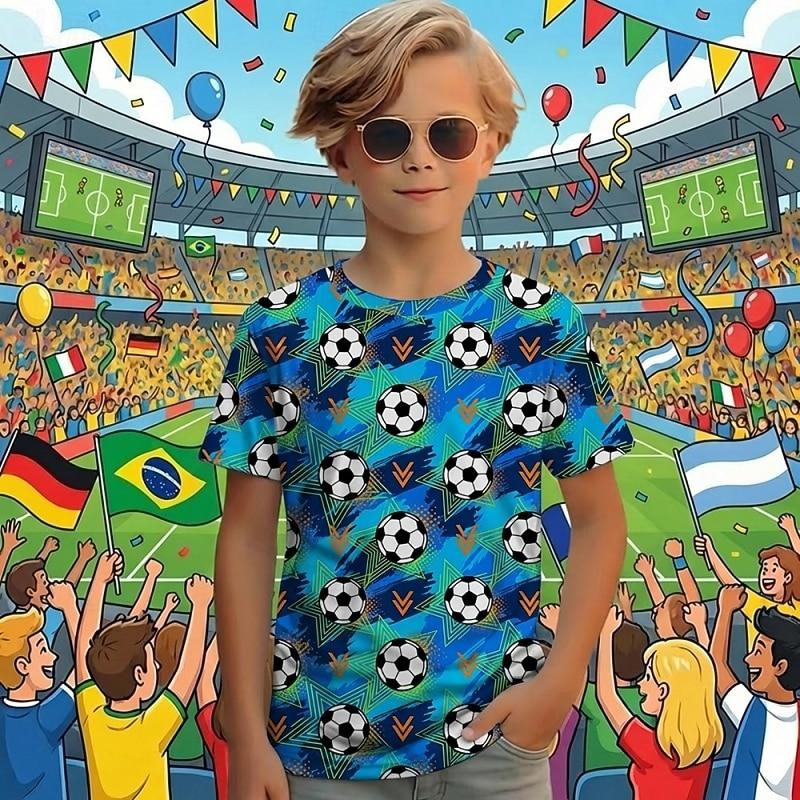 

Boys 3D Graphic Football T shirt Tee Short Sleeve 110cm