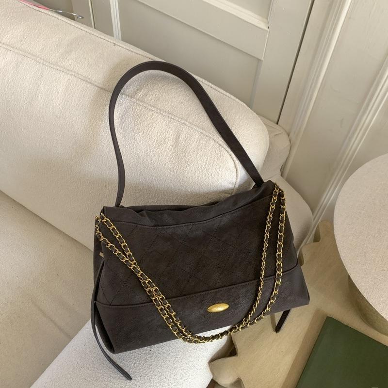 Torba shopper z drobnym kwiatowym wzorem, retro wzór rombów, łańcuszkowy pasek, do codziennego dojazdu, torba pod pachę