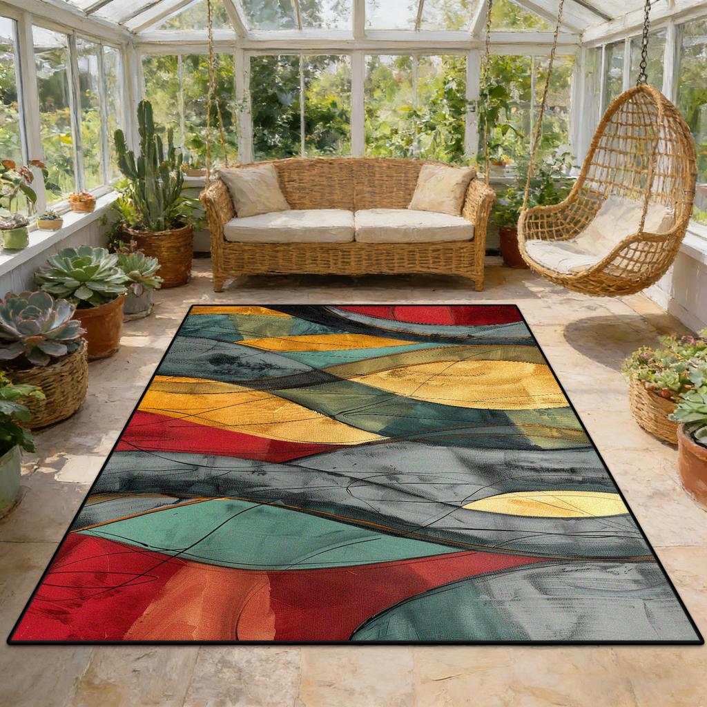 Modern Abstract Geometric Fluffy Sunroom Rug Living Room Decoration Aesthetic Antiskid Carpet Big Size Easy Clean Soft Floor Mat