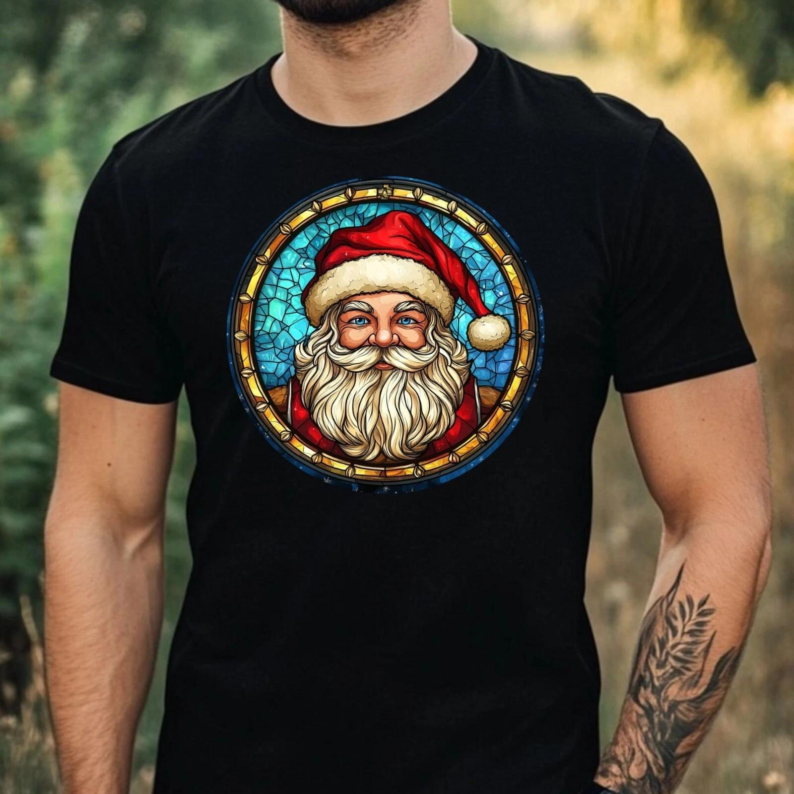 T-Shirt Herren Weihnachtsmann Buntglas Motiv Baumwolle Größe XS bis 5XL L