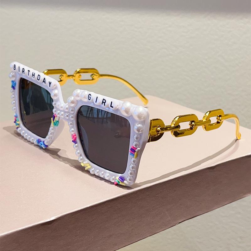 

DIY Square Sunglasses with Pearls Women Fashion Oversized Shades for Birthday Gift Trendy Original Handmade Sun Glasses with a marker