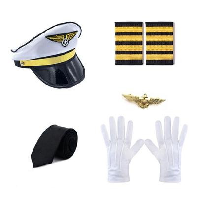 Flight Attendant Costume Captain Outfits Captain Hat Uniform Epaulets Neck Tie Gloves Stewardess Cosplay Accessories