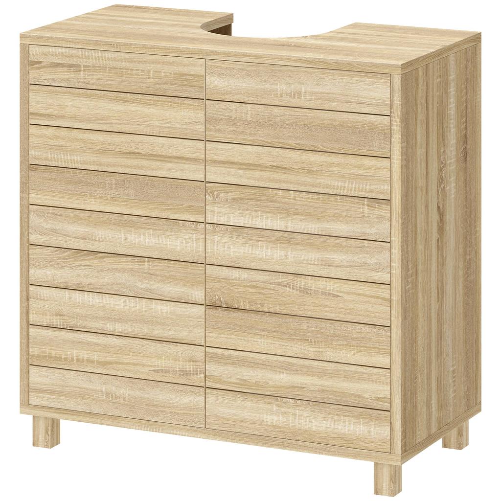 Bathroom Under-Sink Cabinet, U-Shaped Cutout, Slatted Doors, 60 x 30 x 60 cm, Natural