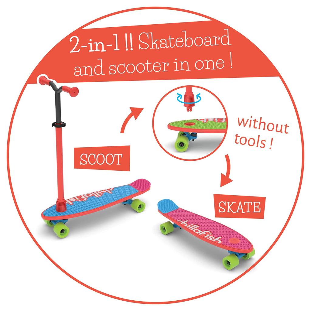 Chillafish Skatey Scooty Kolonožka Kolonožka Autentická 2v1 & Skateboard, Červená, 4-Kolečková (CPSS01RED),