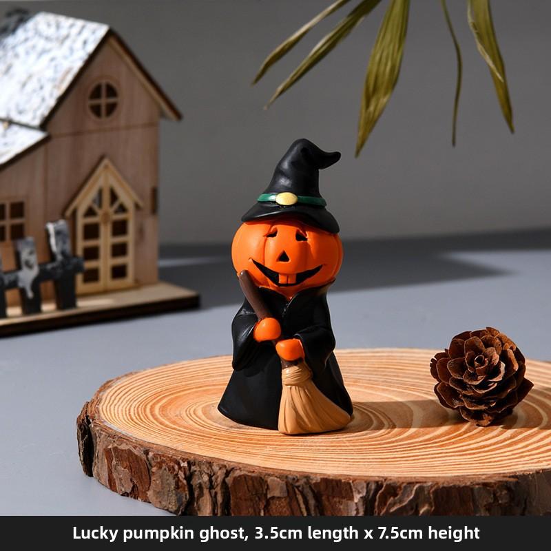 Halloween Pumpkin Figurines - Cute Handmade Decorative Items for Home Tabletop, Ghost Figurines, Resin Small Ornaments