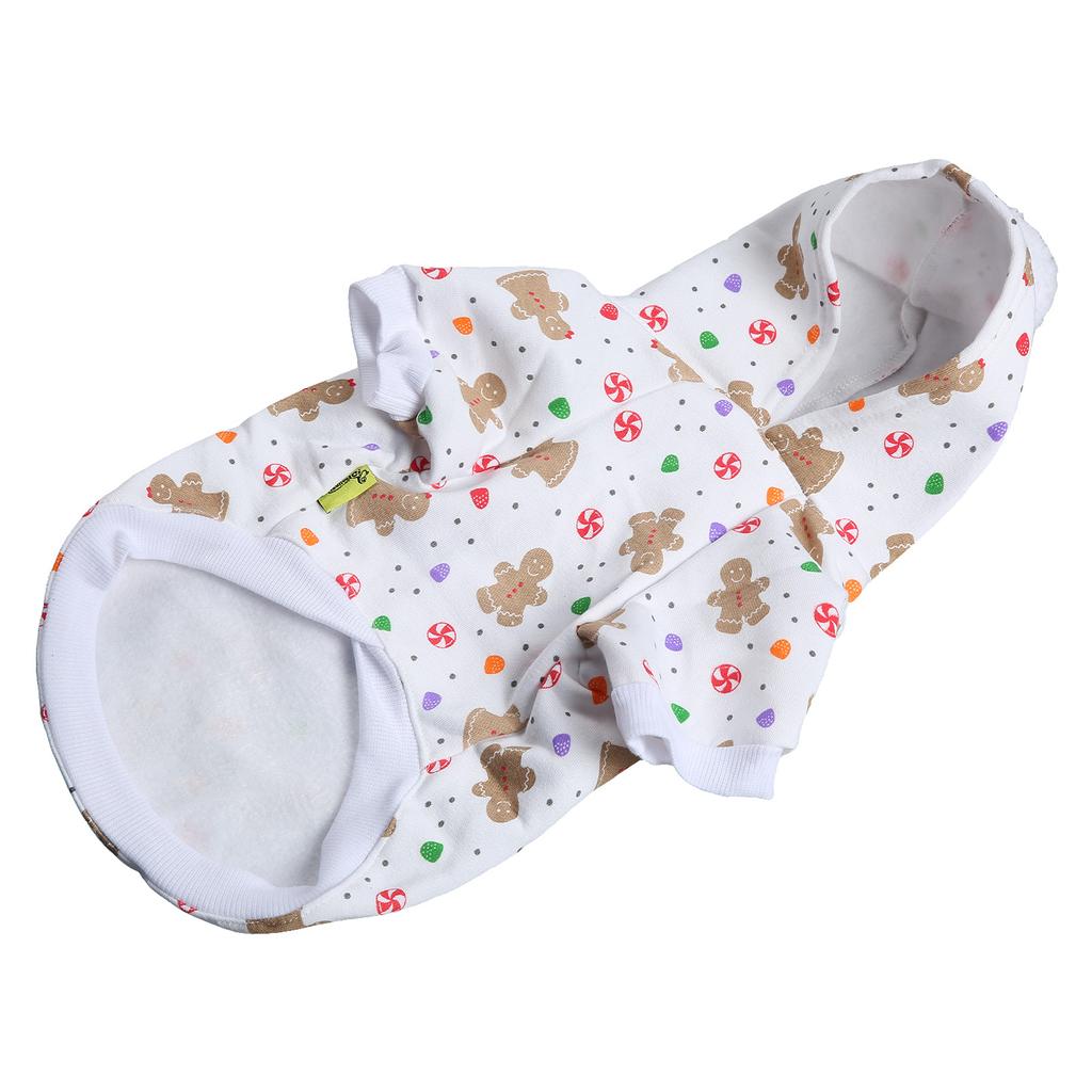 Weihnachts-Hunde-Hoodie Weißer Hintergrunddruck Niedlicher Lebkuchenmann Hund Warme Kaltwetterjacke für