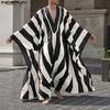 INCERUN Men V Neck Batwing Sleeve Striped Print Irregular Casual Loose Long Dress Robes