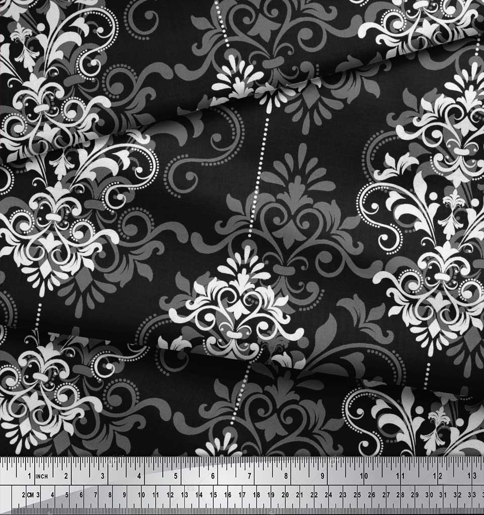 Soimoi Japanischer Krepp-Satin-Stoff mit filigranem Damast-Druck, Meterware, 42 Zoll