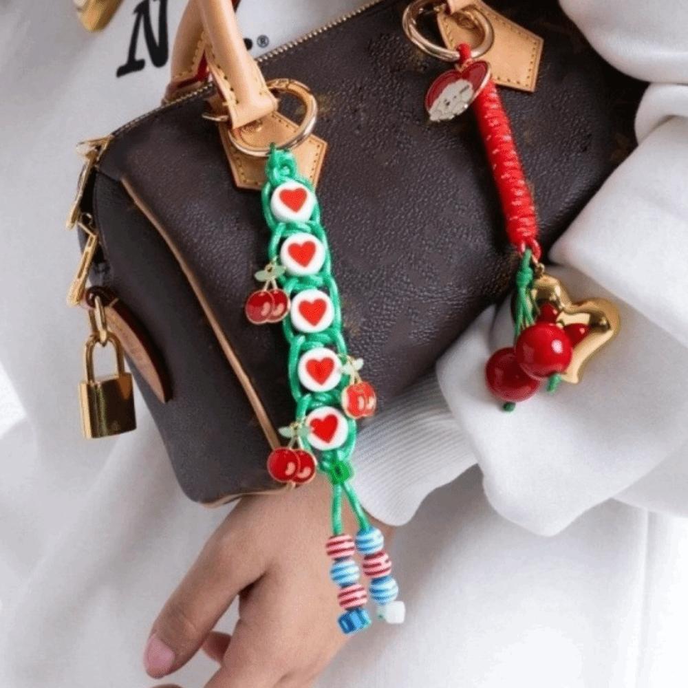 

Korean Style Bag Accessories Pendant Cute Colorful Rope Keychain Love Cherry Pendant Women Red Love Heart