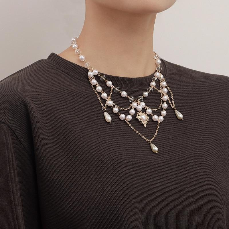 Modische Quasten-Halskette Elegante mehrschichtige Halskette Perlen-Halskette Schlüsselbein-Kette Schmuckzubehör für Damen