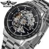 Herren Stahlarmband Modeuhr Winner Mechanische Uhr, Blaues Glas Skelett Automatische Mechanische Uhr