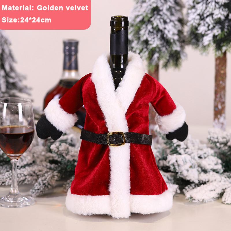 2/1Pcs Creative Christmas Wine Bottle Set Golden Velvet Dress Santa Claus Wine Bottle Cover Xmas New Year Dinner Table Decors