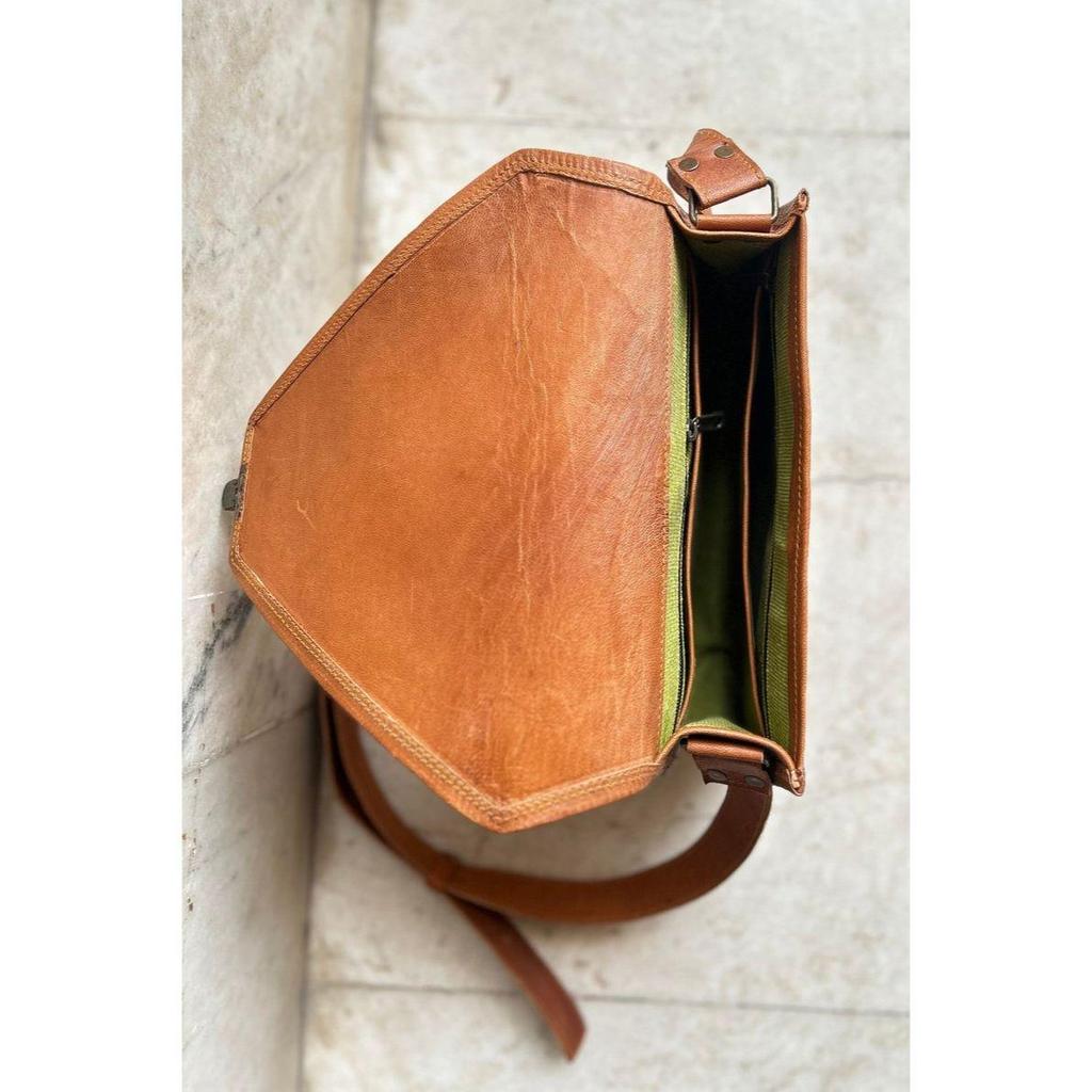 Boho Leather Crossbody Bag with Long Strap and Easy Push Clip Closure