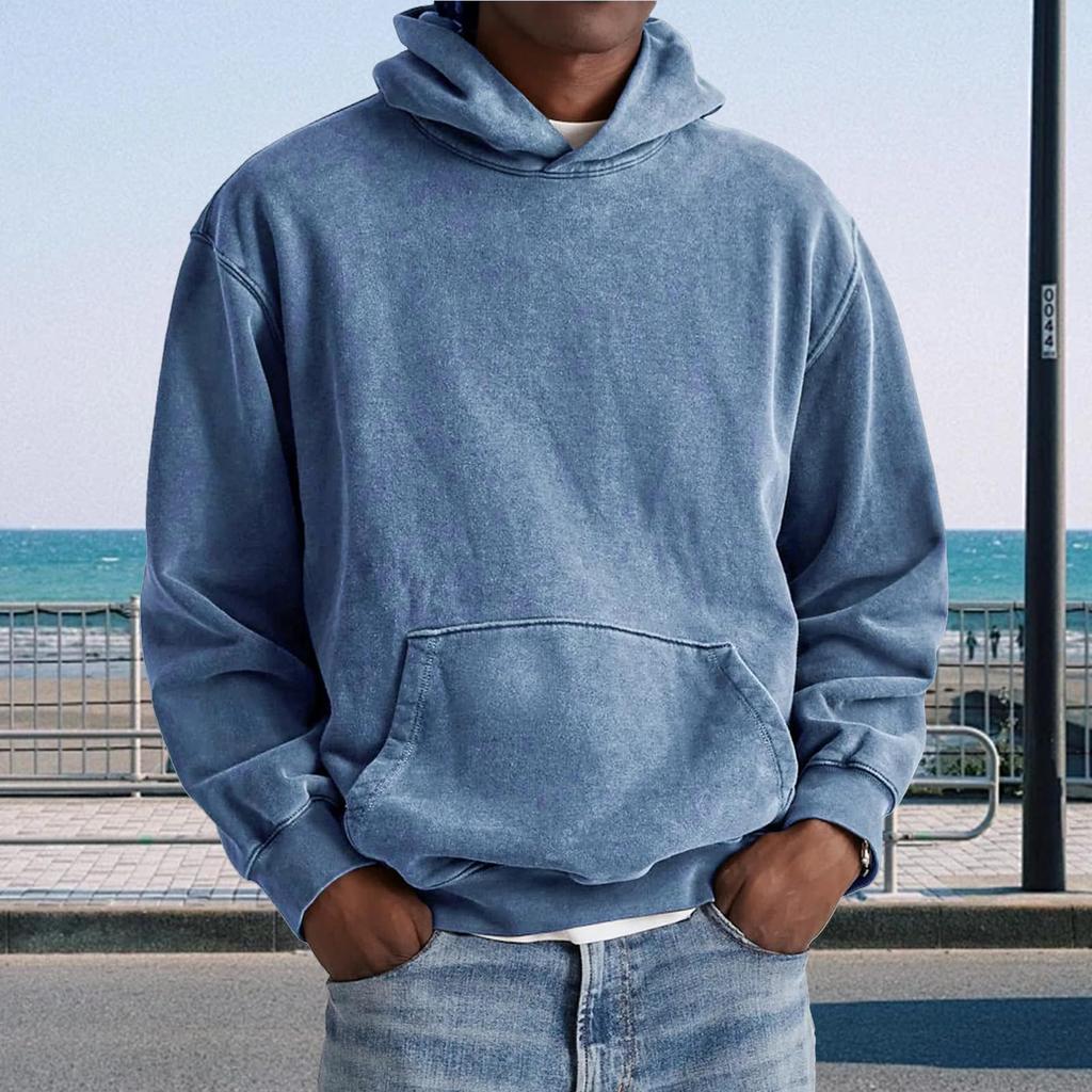 Men Hooded Pullover With Pocket Long Sleeve Fleece Sweatshirt Workout Tops Fall Fashion Hoodie