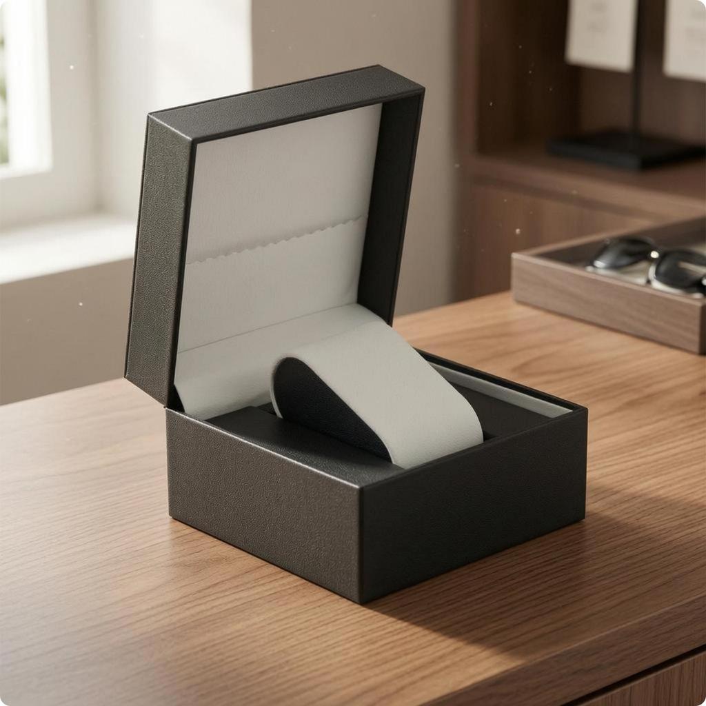 Flipwatch Storage Box Lambskin Texture PU Leather Watch Hinged Lid Timepiece Holder