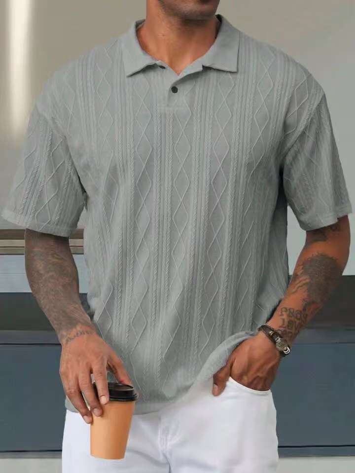 

Вязаное поло с ретро свободной текстурой, мужская летняя футболка с ретро лацканом, дышащая, в стиле «старые деньги», с короткими рукавами S серый