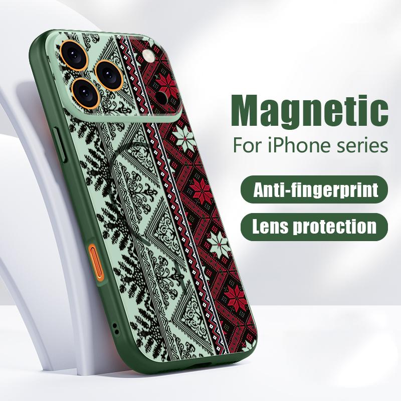 Magnetic For Magsafe Case For iPhone 17 Pro Max European-style Vintage Pattern Skin Feeling Cover For iPhone 16 15 14 13 Pro Max