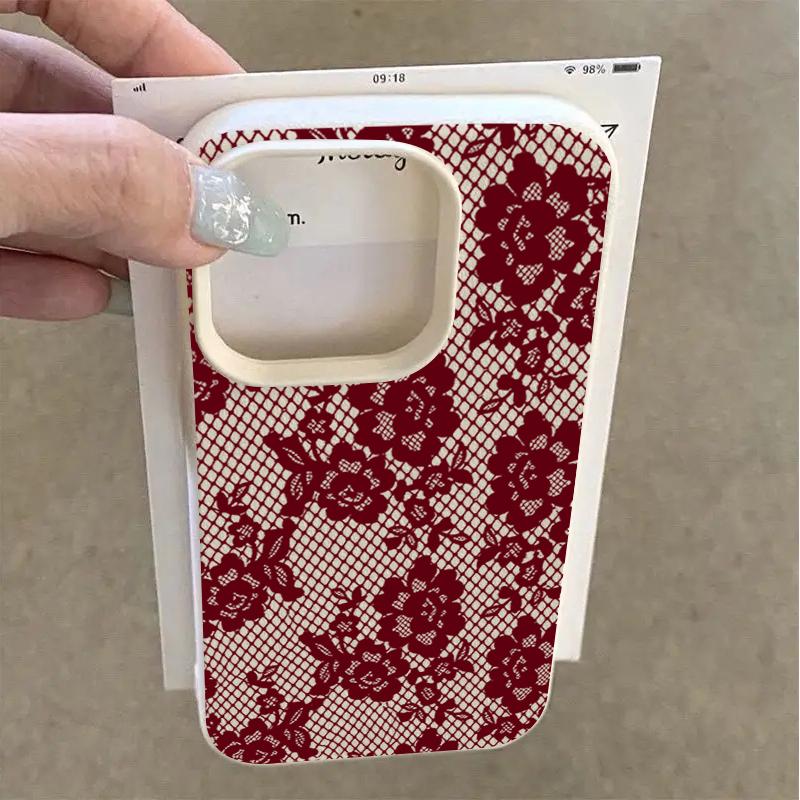 Korean INS Wine Red Rose Lace Phone Case For Xiaomi Redmi Note 12 13 14 15 Pro Plus 13C 14C 15C 10S 11 12 Lens Protection Cover