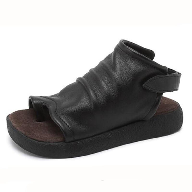 

GKTINOO Retro Casual Women Sandals Open Toe Summer Beach Sandals High Top Hook Loop Platform Genuine Leather Flip Flops Slippers 9