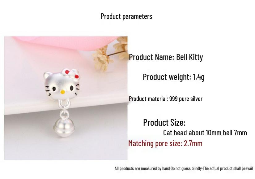 Sterling Silver Hello Kitty Bell Bracelet Accessories with Loose Beads