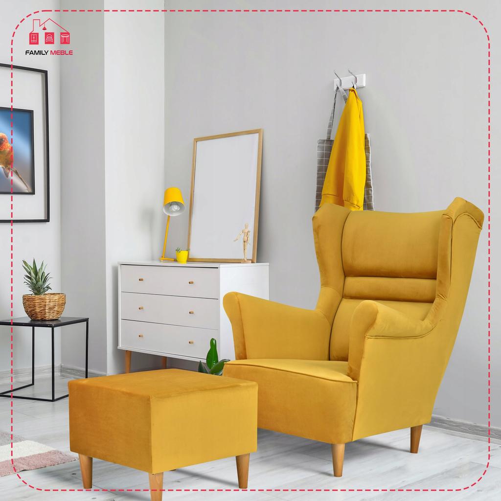 Zoja Wing Chair with Footrest Scandinavian Family Meble Orange Ginger