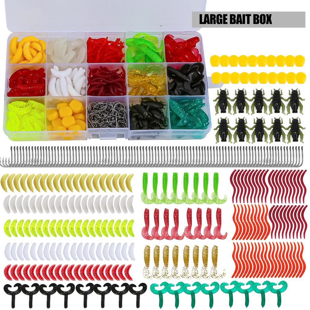 330-Piece Soft Lure Set with Iseama Hooks in 15-Grid Box