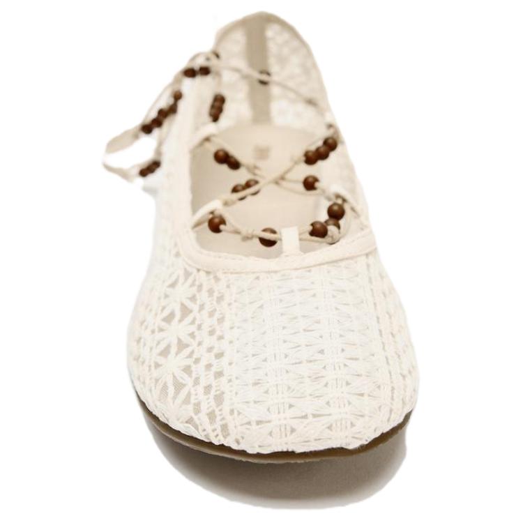 ZARA Fashionable Comfortable Beaded Crochet Fabric Ballet Flat Mary Jane Shoes Women shoes White 11504510002