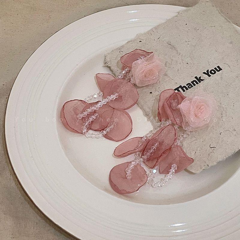 Mint Mambo Green Seaside Vacation Style Crystal Flowers Tassel Stud Earrings for Women Long High Profile Generous Earrings Earrings